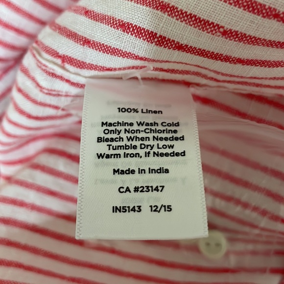 New TALBOTS White Red Stripes Linen Button Down Shirt Size Medium - Picture 11 of 11